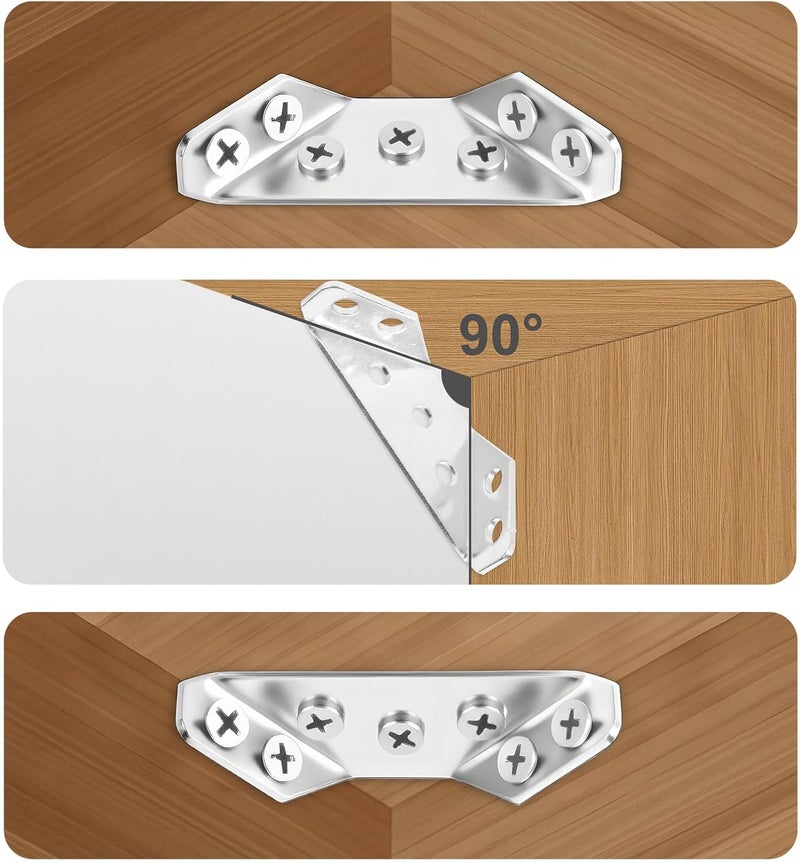 VEESON 12 Pack Universal Stainless Steel Furniture Corner Connectors with Screws – Heavy Duty Triangular Brackets for Wood Furniture, Cabinets, Tables, Chairs, Drawers, and Shelving 84 Screws - Image 5